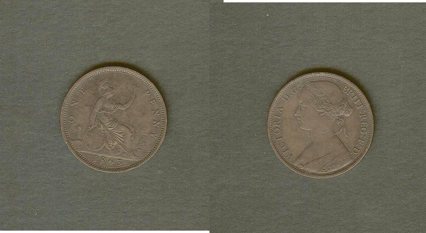 ROYAUME-UNI 1 Penny Victoria “Bun head” 1863 TTB+
